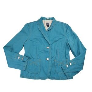 Gap Vintage 2006 Teal Blue Cotton Blazer Jacket Contrast Stitch Size 12 SP2 2006